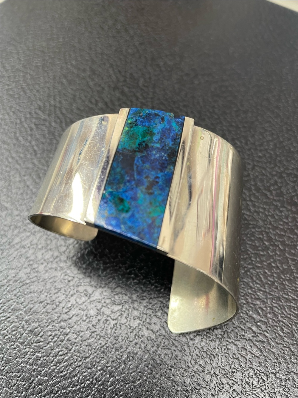 Silver tone Cuff Bracelet with Blue-Green Stone